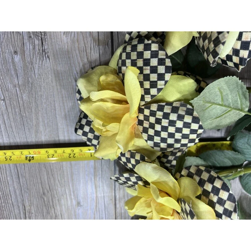 MACKENZIE-CHILDS Courtly Check ROSE FLOWER Stem Pick ALL YELLOW Set of 4